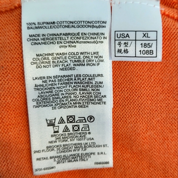 Brooks Brothers “346” Supima Cotton Orange V-Neck Sleeveless Vest size XLarge - Picture 4 of 8